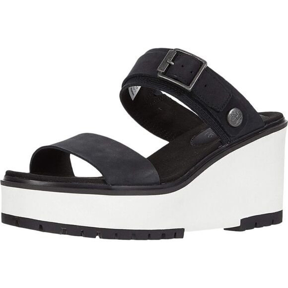 TIMBERLAND ~ Koralyn BLACK LEATHER PLATFORM WEDGE SANDALS ~ SIZE 10 M - Picture 1 of 10